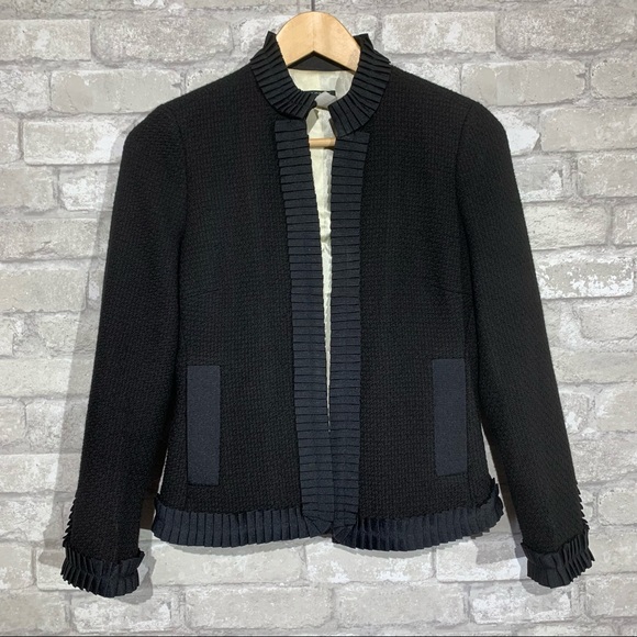 J. CREW WOOL BLEND BLAZER WITH RIBBON TRIM. HOOK AND LOOP CLOSURE. CUFF DETAIL. - Picture 11 of 11